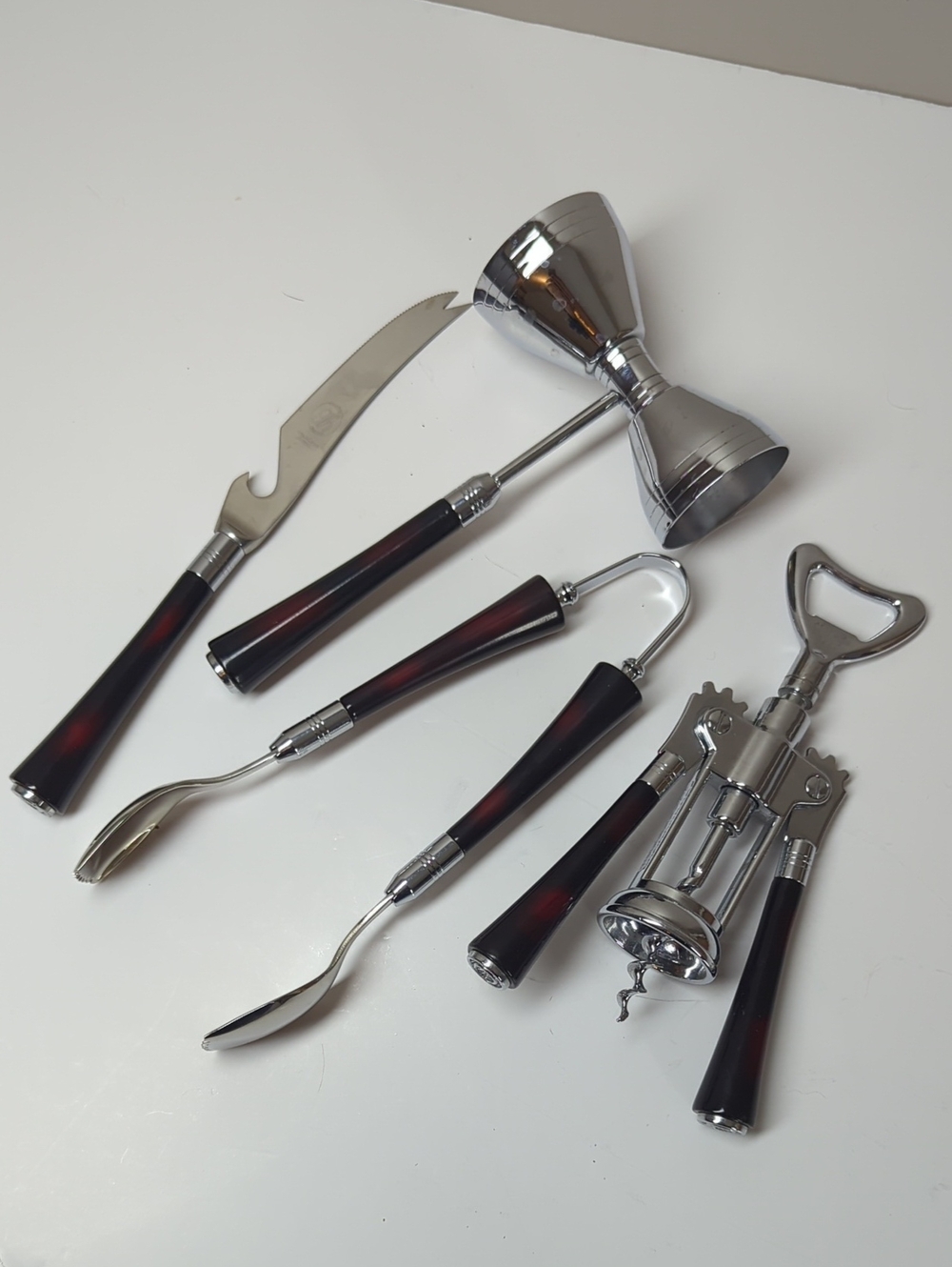 Vintage 60s Glo-hill Bar Tool Set Cherry Bakelite 4 Set